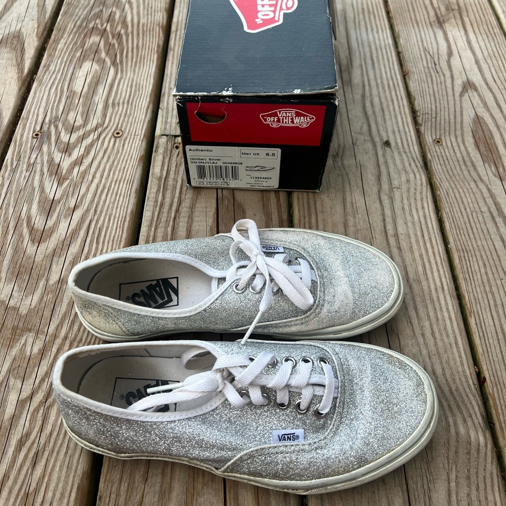 vans | men’s 6.5 women’s 8 vans silver sparkly shoes - Picture 7 of 8
